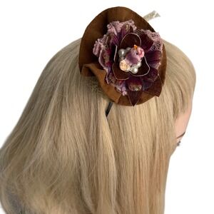 Handmade Headband Bella Birdie Fascinator New Bird Flower Cottagecore Brown‎ OS